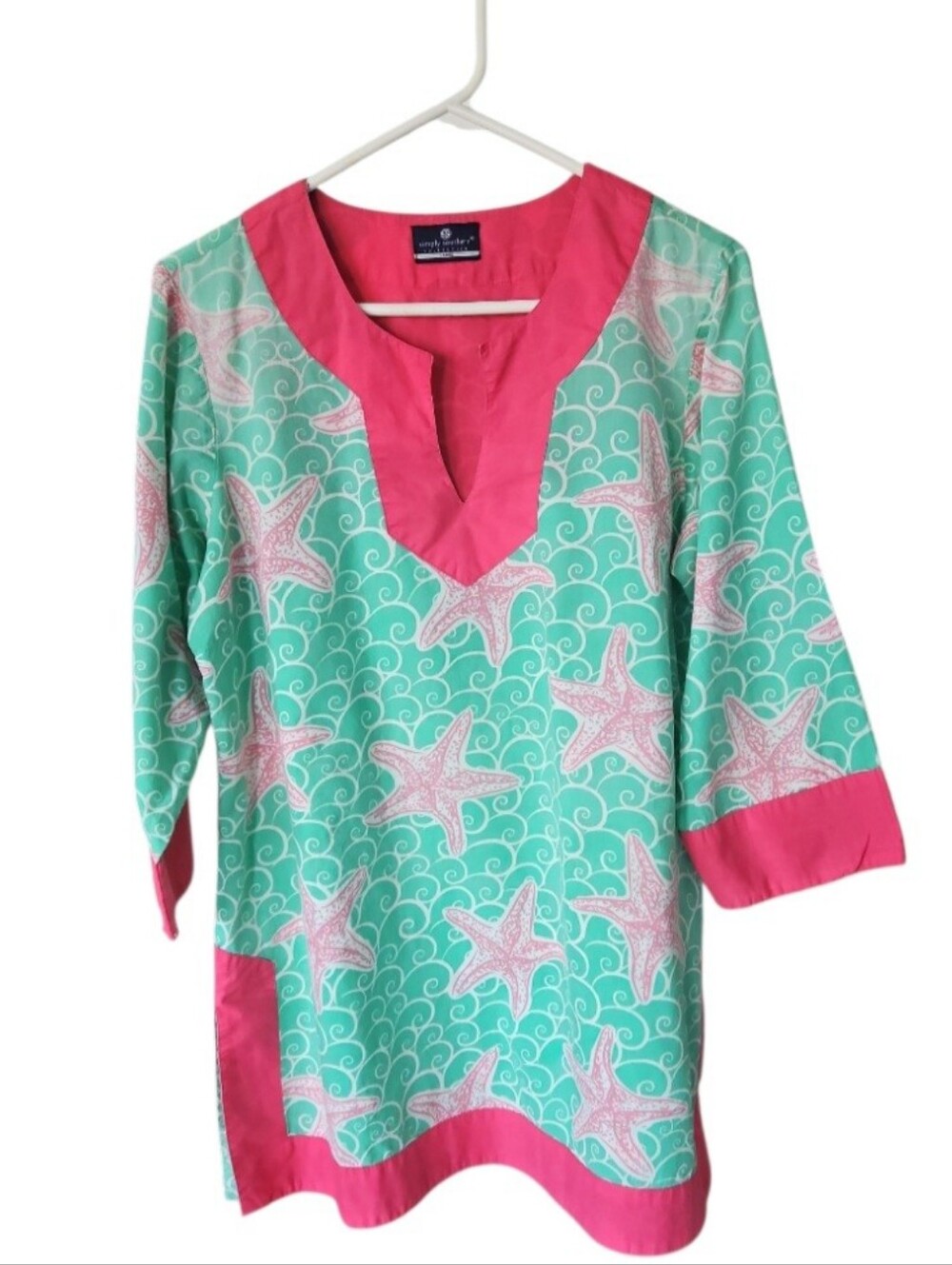 Southern Charm Women's Large Starfish Pink And Aqua Tunic